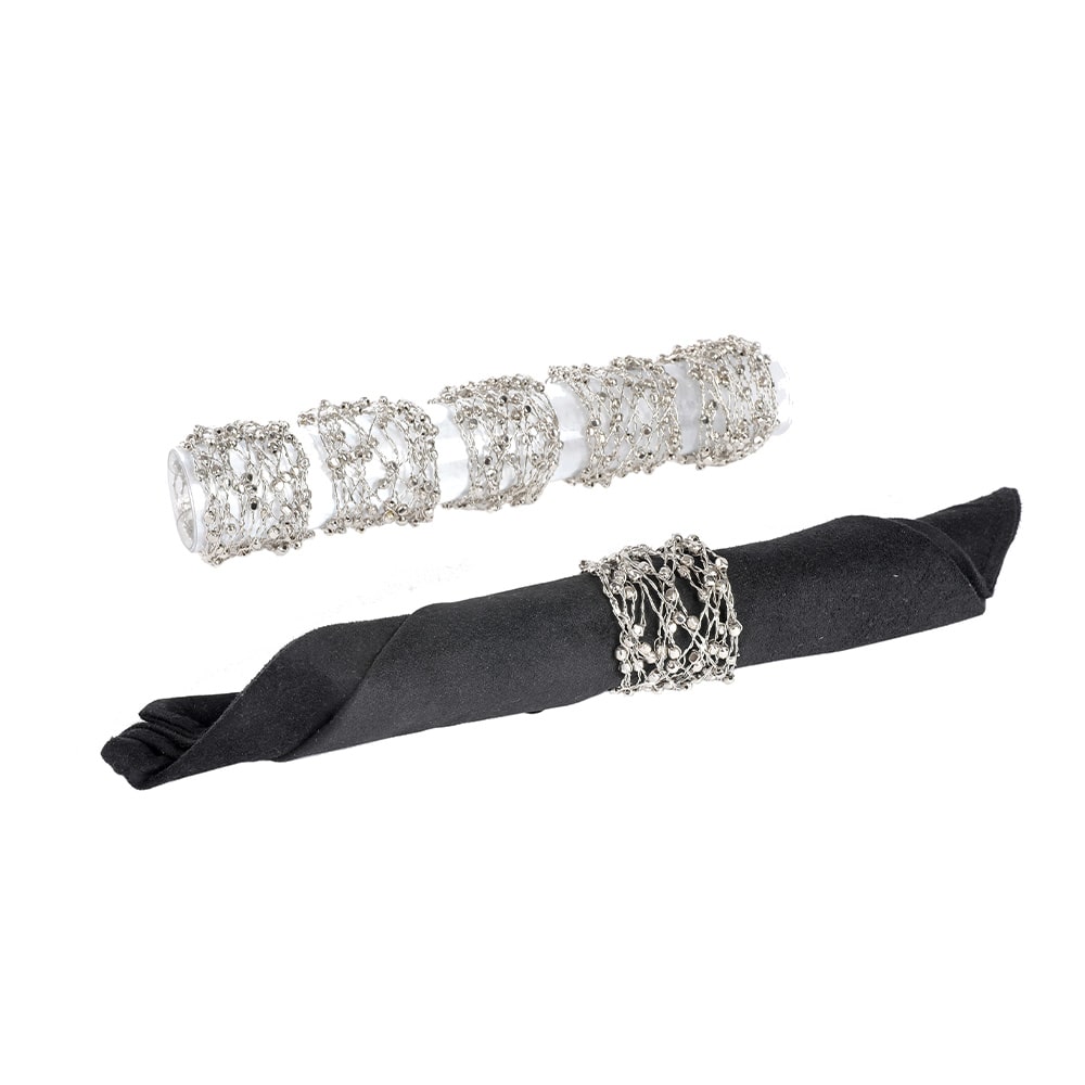 Silver Metal Interlocking Pattern Napkin Ring Set of Four